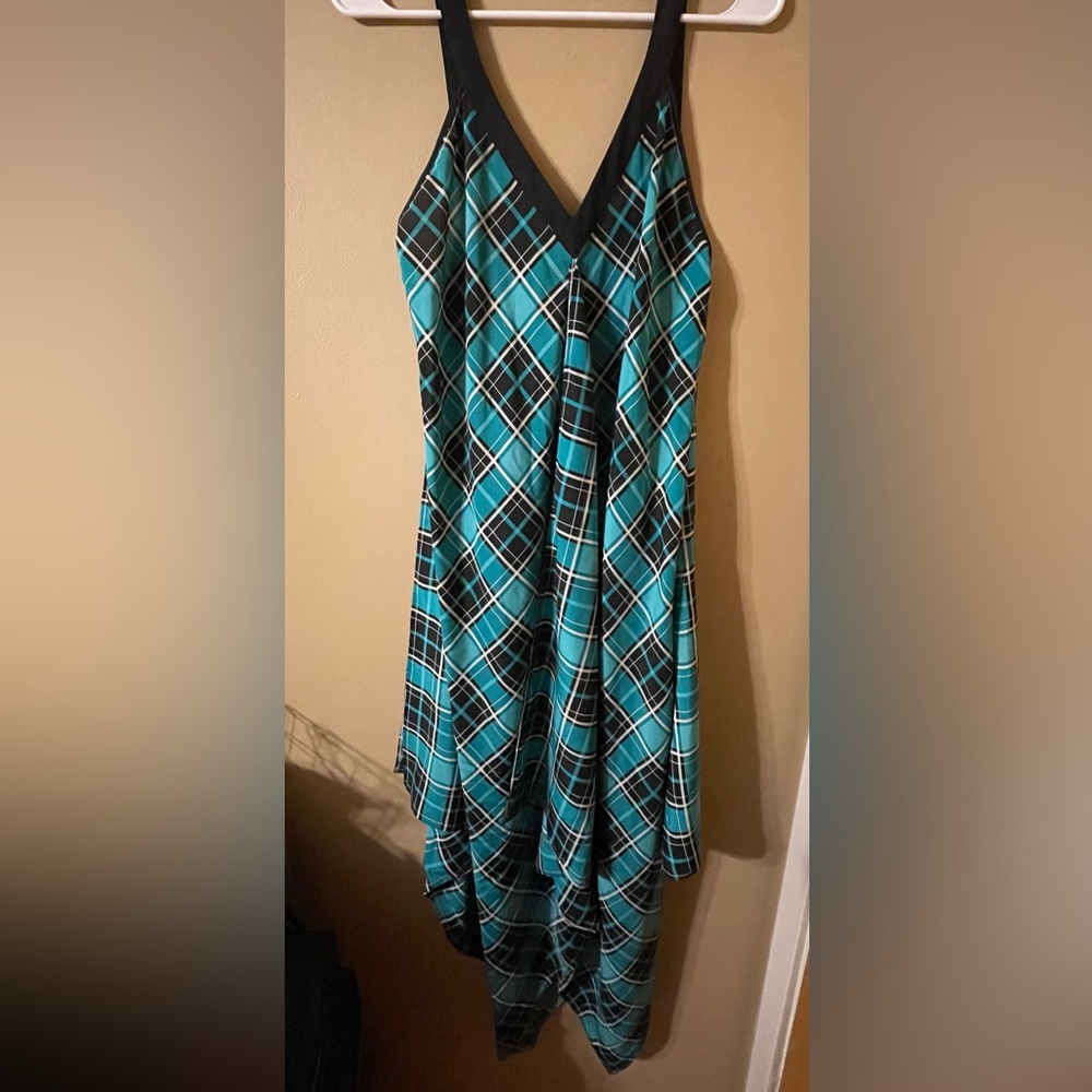 Michael Kors Teal Plaid V-Neck Sleeveless Dress